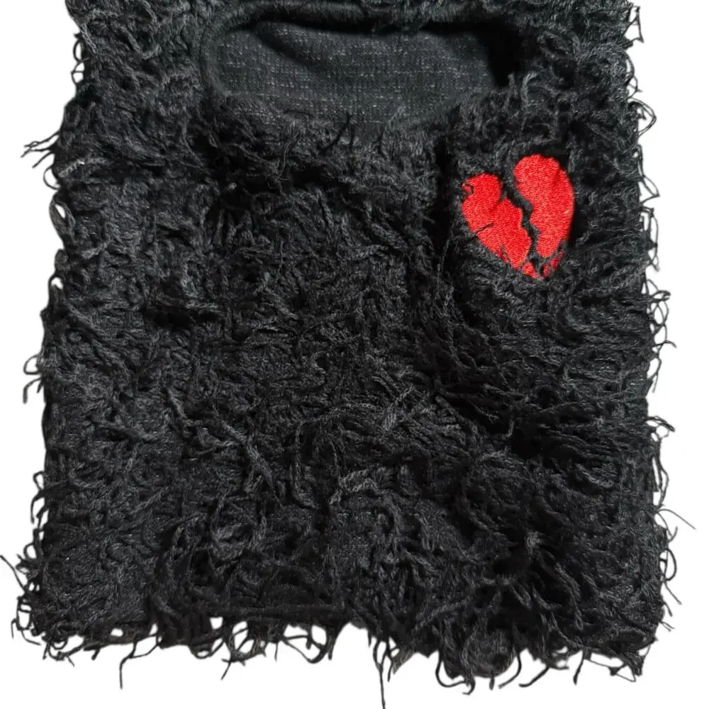 Fuzzy Woven Cloth Broken Heart Balaclava Men’s OS - Punk Streetwear Biking Trap - Picture 12 of 12